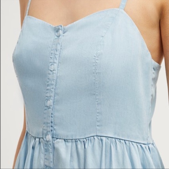 French Connection Shirred Button Down Mini Dress Sky Blue Size 6 - Picture 3 of 8